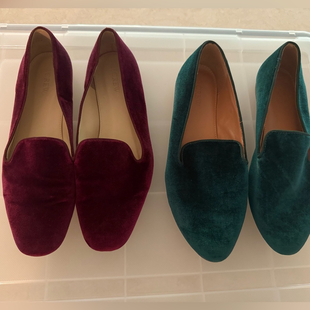 J. Crew Women's Velvet Loafers - Deep Red and Dark Green